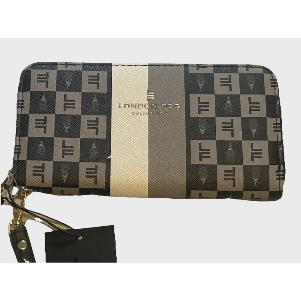 London Fog - NEW - Adalia Signature Zip Around Womens Wallet Wristlet Black